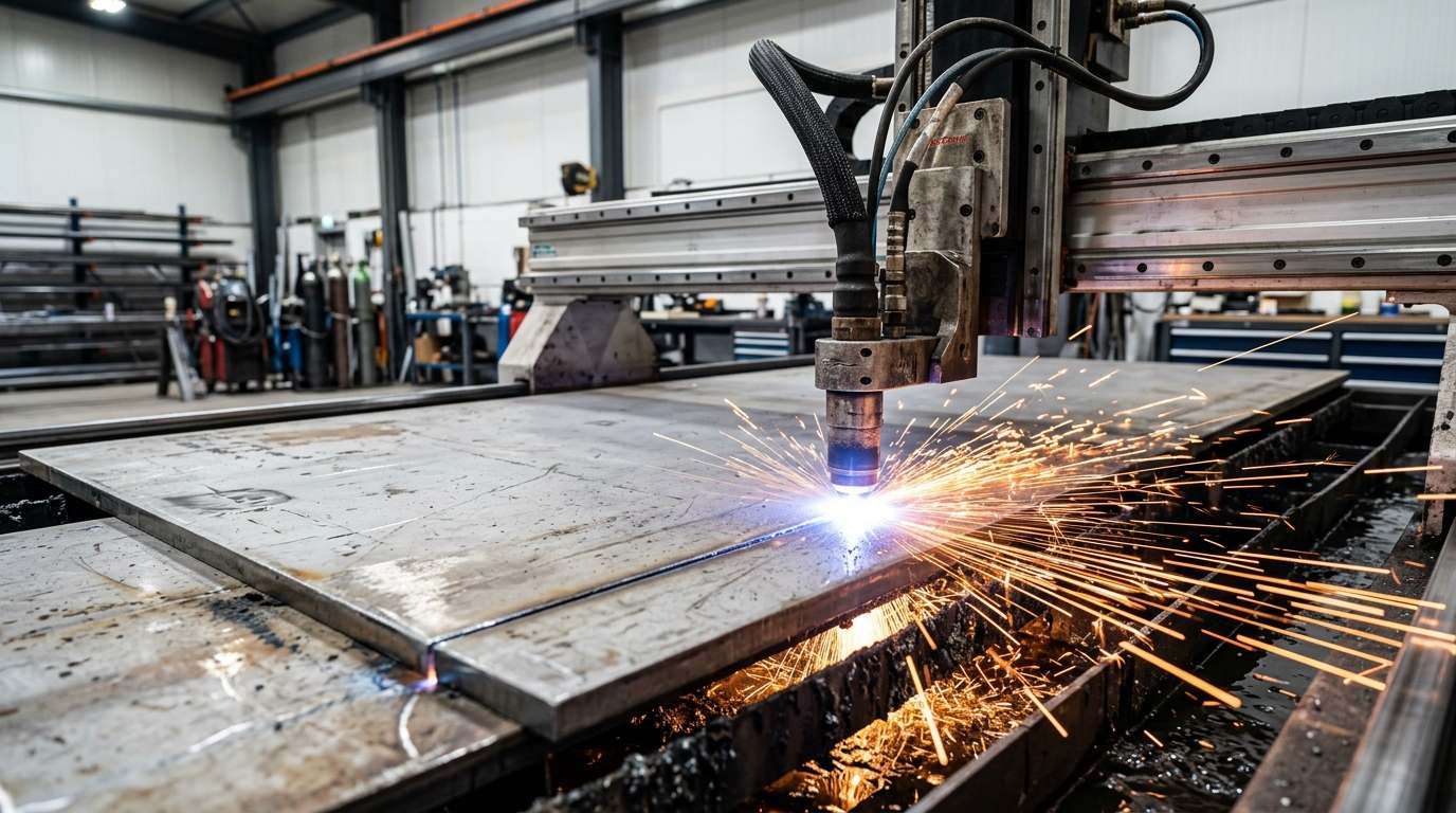 Custom metal fabrication Melbourne — CNC machine cutting steel at A.C. Steel Keysborough workshop