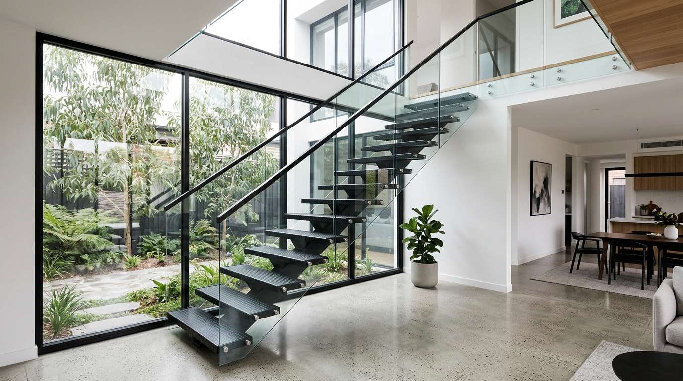 Custom steel staircase South Yarra luxury home Melbourne