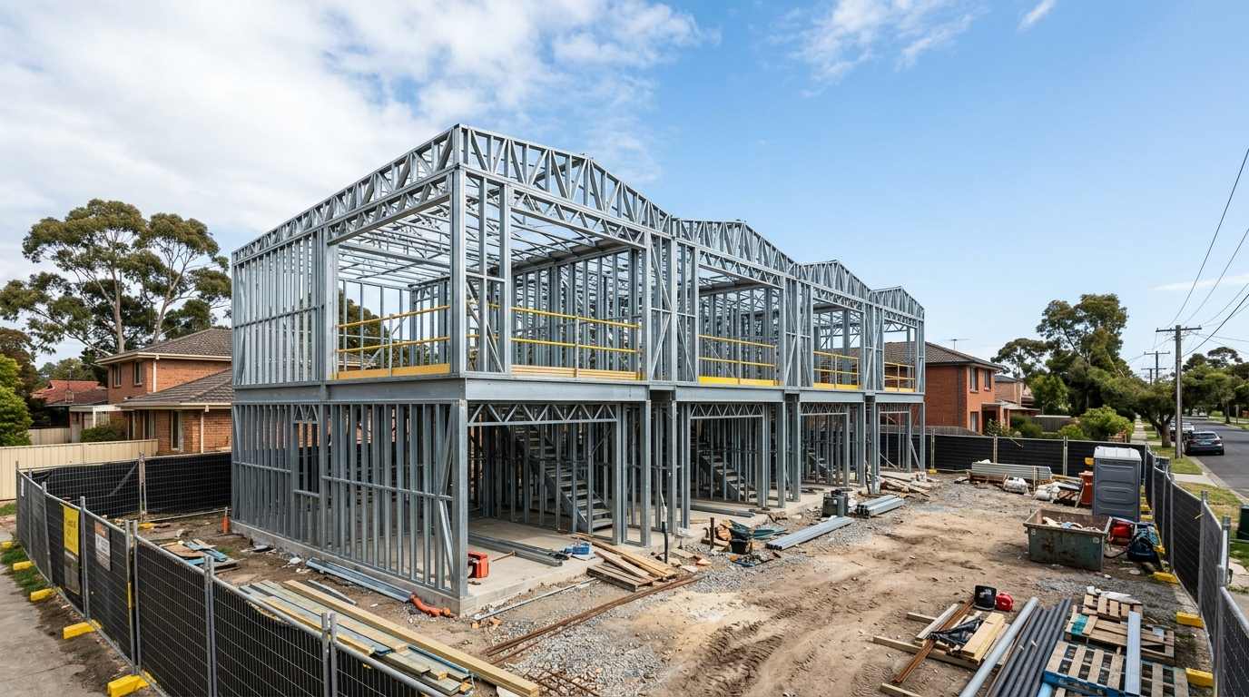 Structural steel building under construction Melbourne