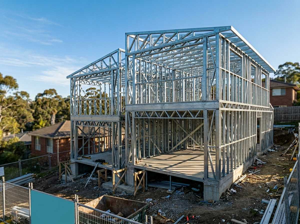 Residential structural steel frame — two storey home Melbourne